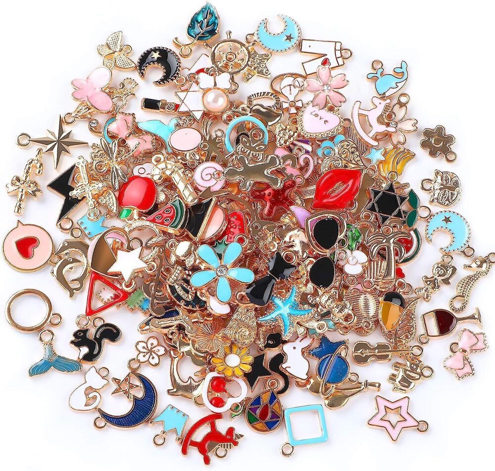 6485 170Pcs Jewelry Making Charms Assorted Gold Plated Enamel Necklace